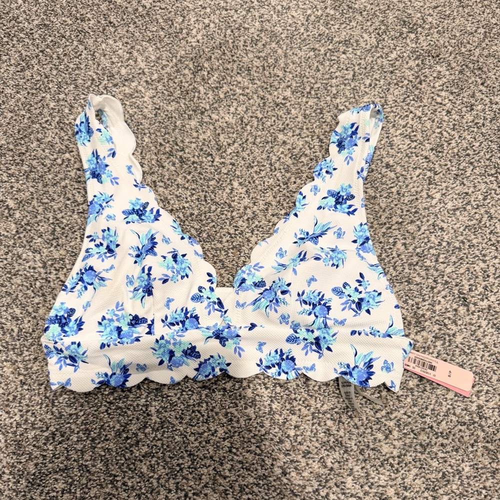 Victoria's Secret Blue Floral Lightly Lined Bikini Top Size Small New With Tags